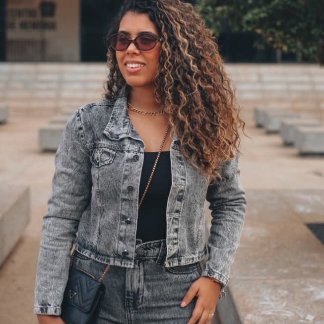 Jaqueta Jeans Feminina Marmorizada Preta