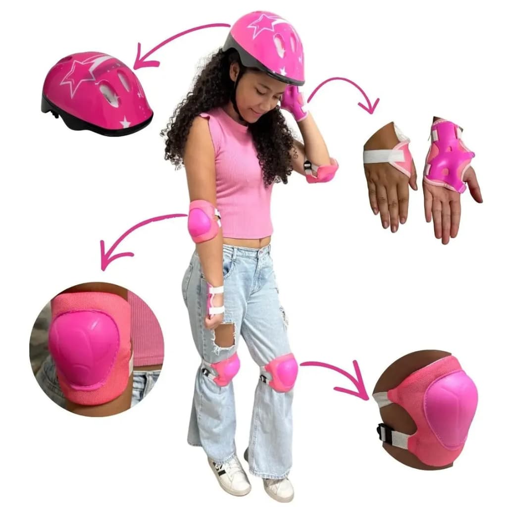 Capacete Infantil Rad7 C/ Kit De Segurança Bike Rosa Star