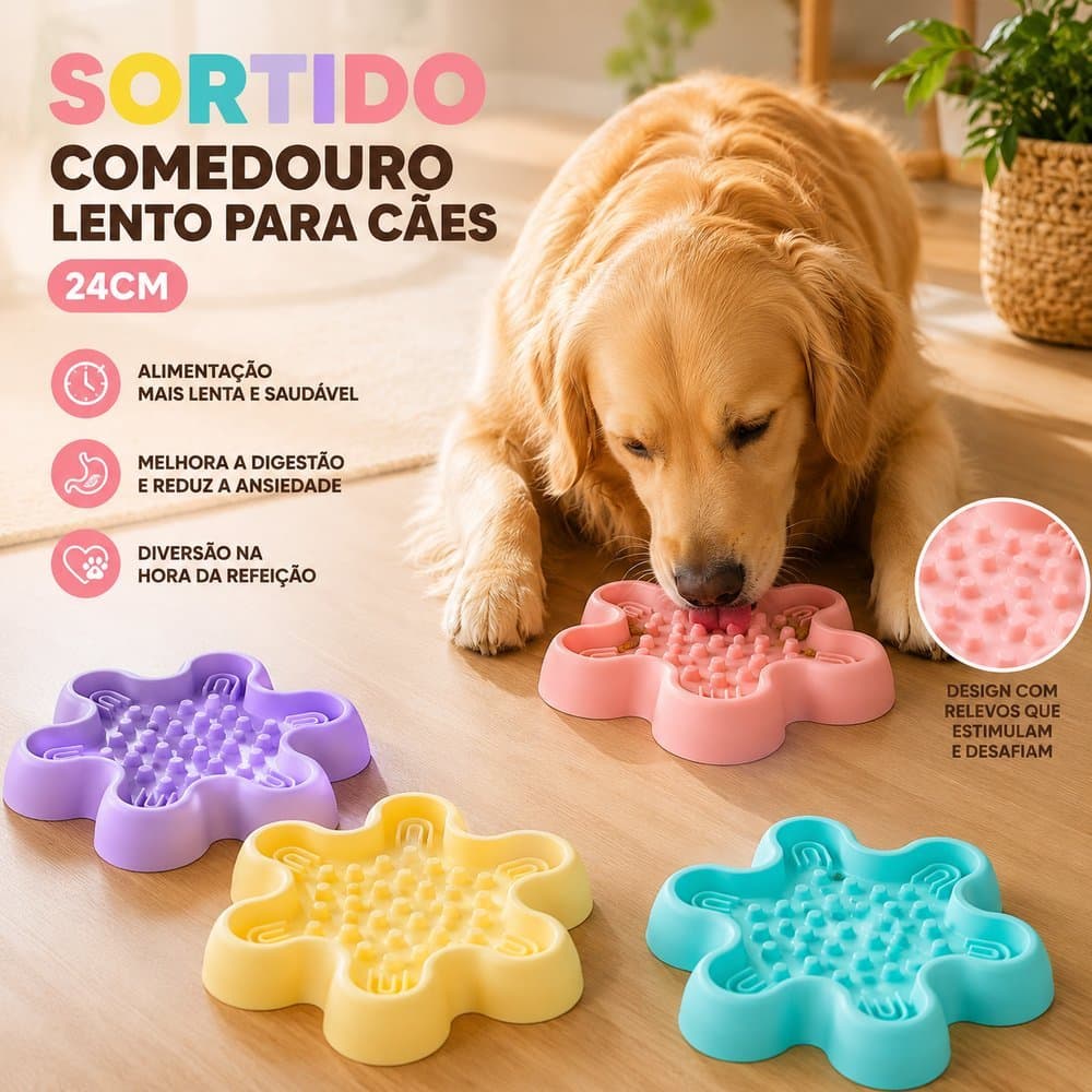 Comedouro Lento Anti Engasgo  Cães  Gatos 24cm Pote  Ração Interativo Antiansiedade Pet Sortido
