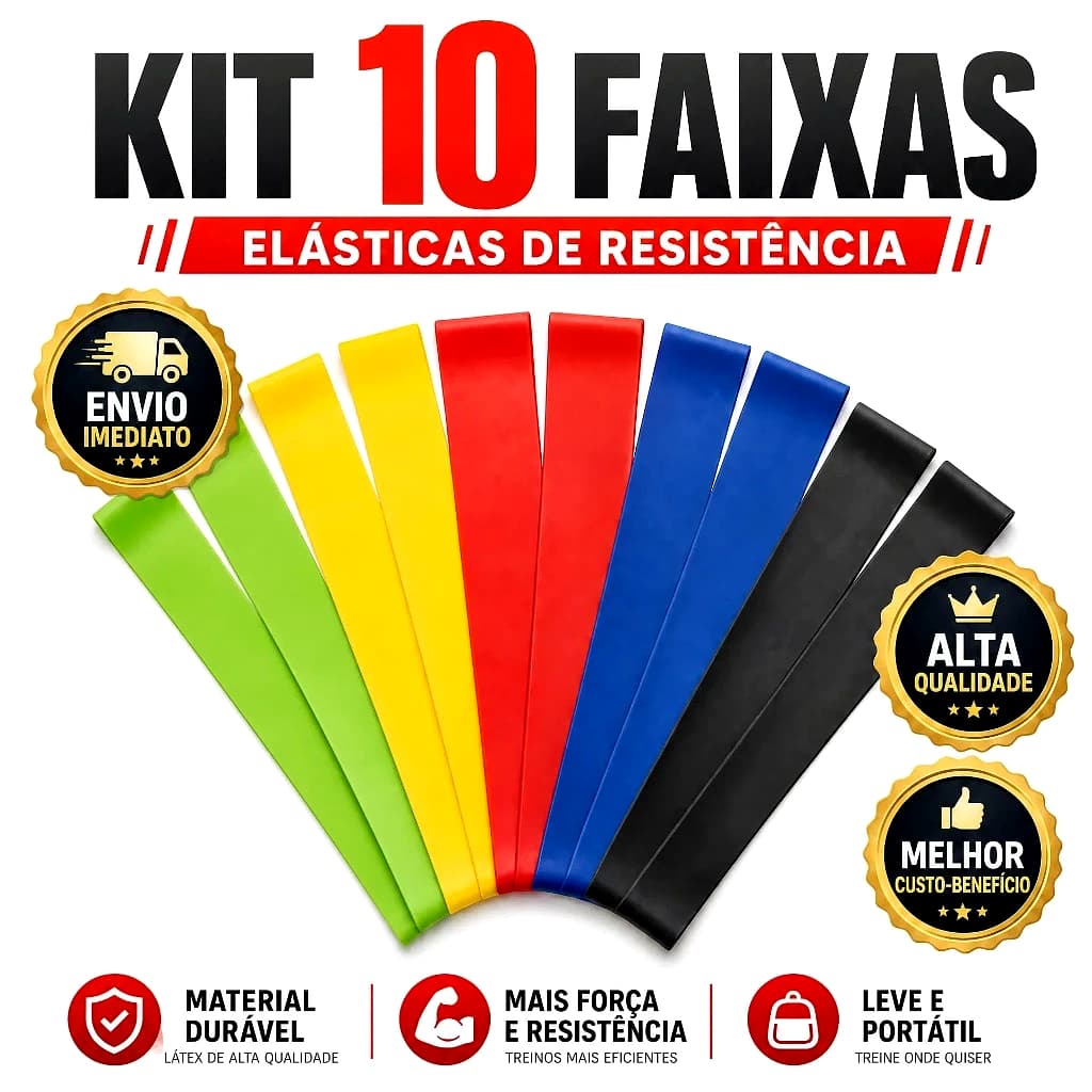 Kit 10 Faixas Elásticas Mini Band Resistência Extensor Elástico Exercício Treino Em Casa Academia Fisioterapia Funcional