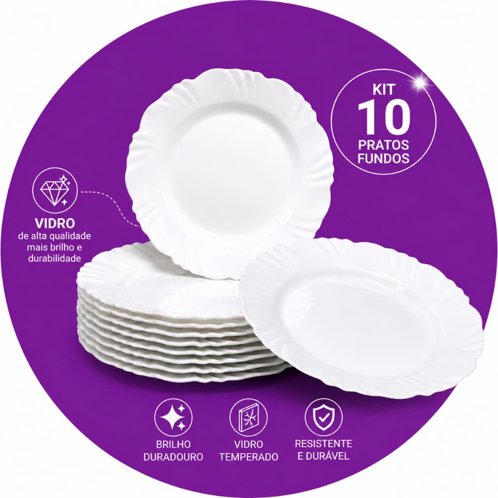 Pratos Rasos e Fundos Vidro Temperado Pétala Nadir Kit 6, 8 ou 10 Unidades