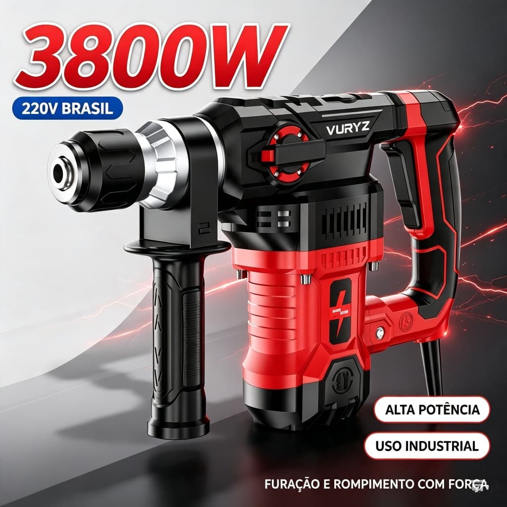 Martelete Rompedor de Impacto Rotativo Perfurador 220v 3800W Profisisonal Furadeira de Impacto Perfurador De Concreto