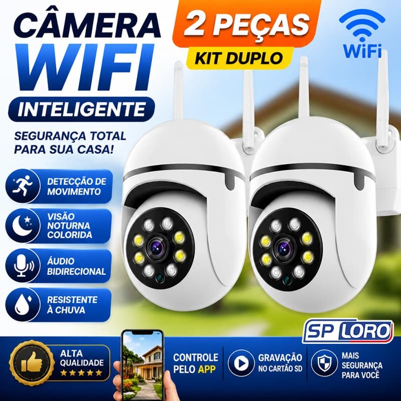 KIT 2 Câmera Wi-Fi 1080P À Prova d'Água Visão Noturna Infravermelha Segurança 360° Visão Noturna Infravermelha P03