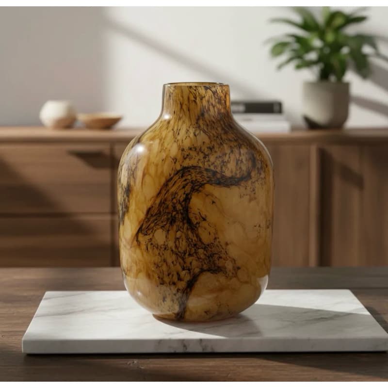 Vaso Decorativo Murano Mescla Âmbar 17cm x 23,5cm Vaso Decorativo de Vidro para Sala e Aparador