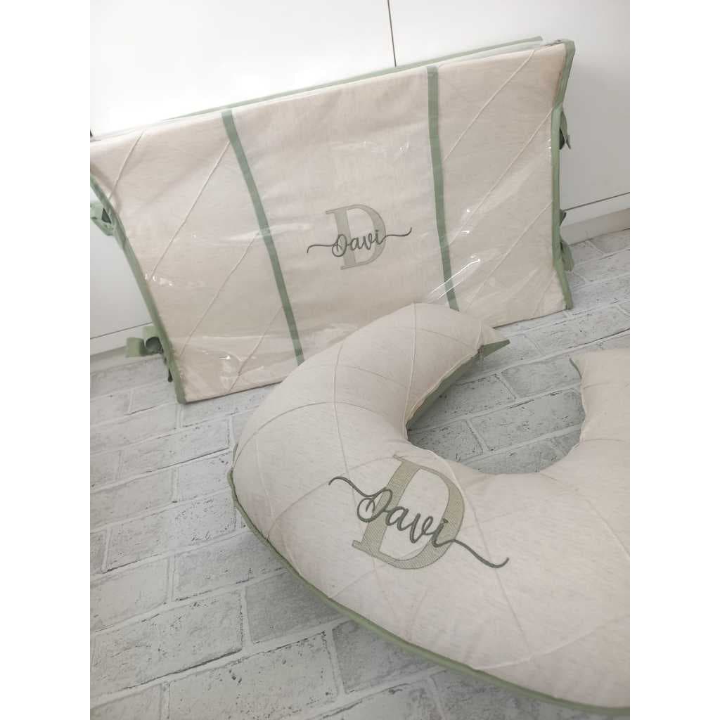Kit Trocador de cômoda personalizado + Almofada Amamentação Linho Luxo