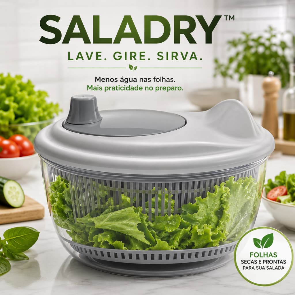 Seca Folhas Salada 2,5L Centrífuga Manual Escorredor de Verduras SALADRY™ Cinza