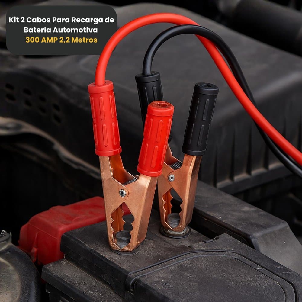 Cabo Chupeta Kit 2 Cabos Para Recarga de Bateria Automotiva 300 AMP 2,2 Metros