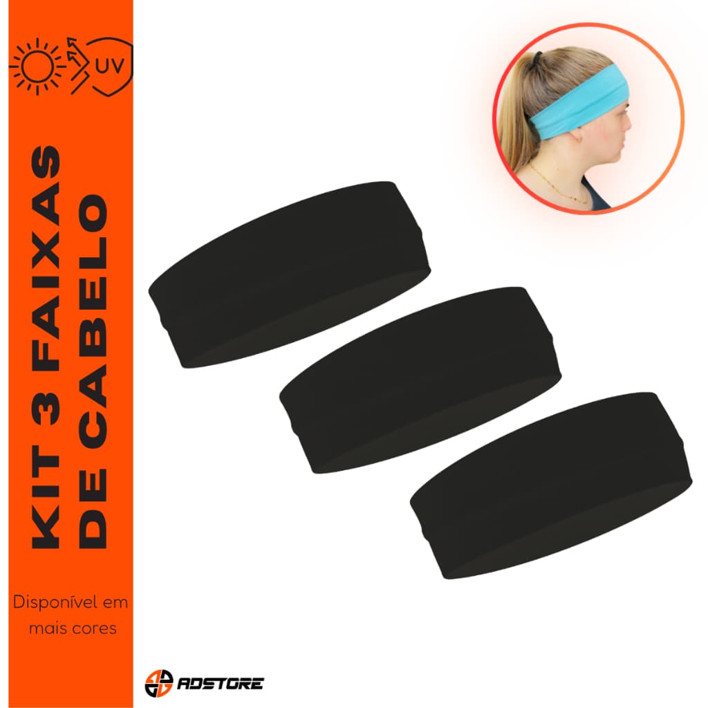 Kit 3 faixas de cabelo Headband ADSTORE Esportes Fitness Corrida Estilosa com Proteção UV Tiara