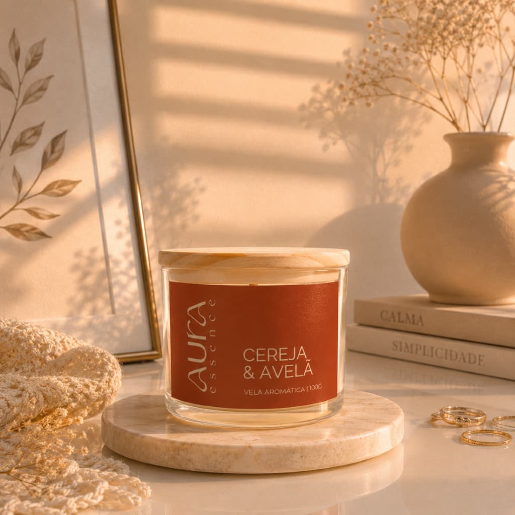 Vela aromática artesanal cereja e avelã | 100g | 100% natural