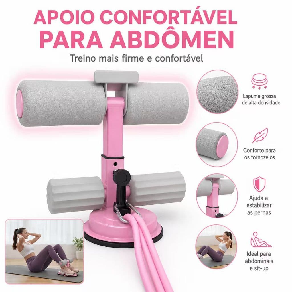 Aparelho de Abdominal com Dupla Ventosa Altura Ajustável Corda Elástica e Suporte para Celular Fitness