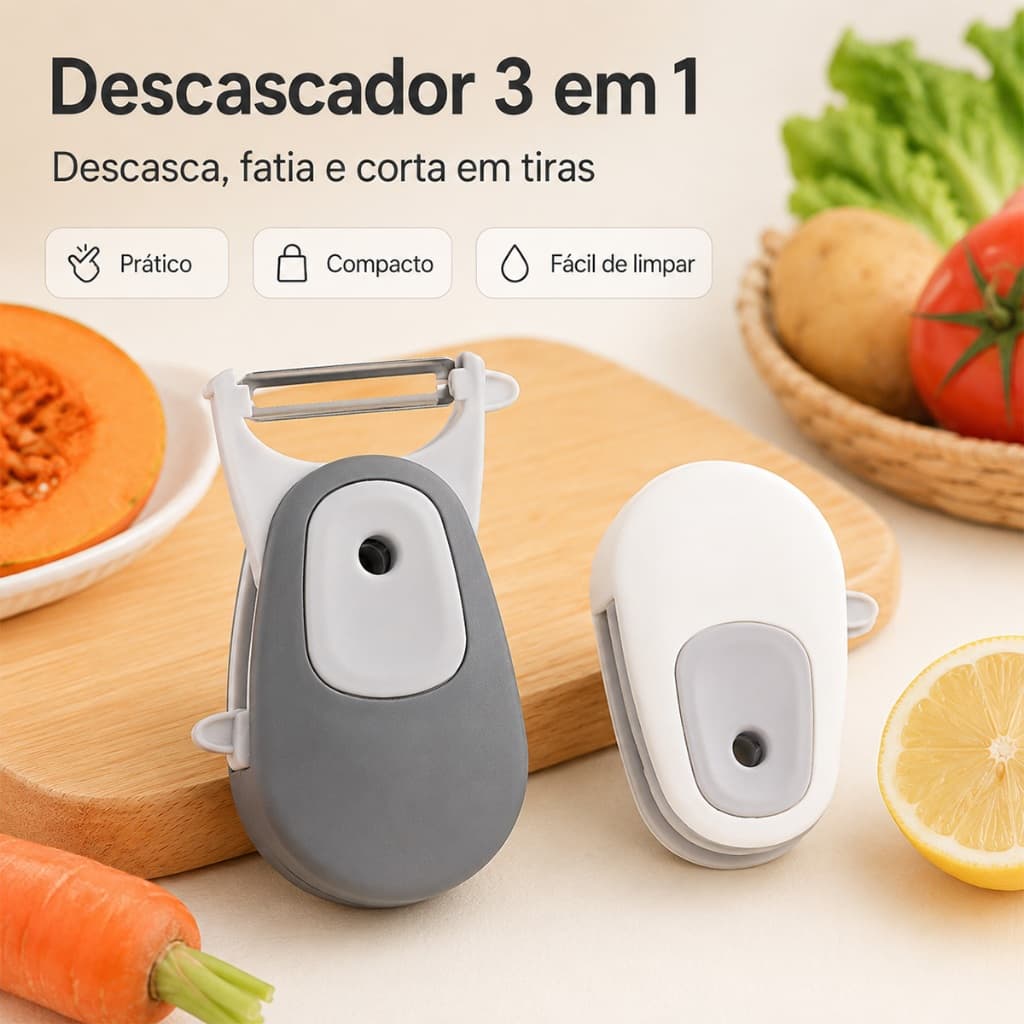 Descascador de Legumes 3 Lâminas em 1 Multifuncional Troca Rápida para Frutas e Verduras