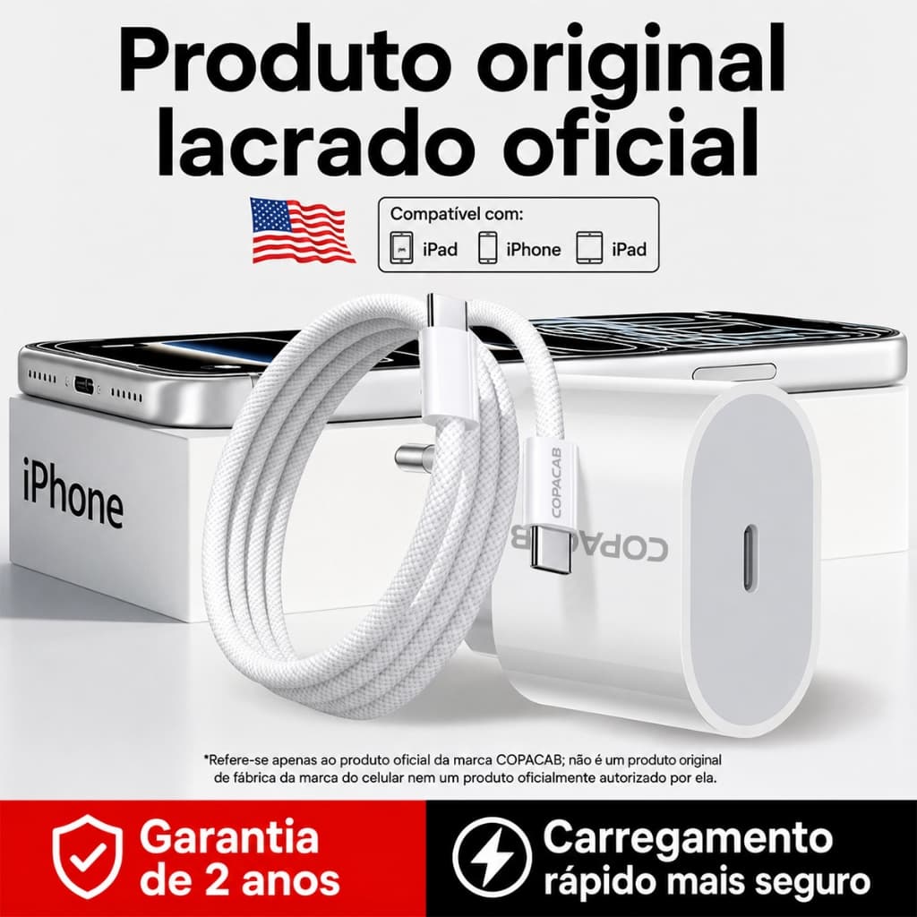 Carregador Fonte 30W USB-C PD Turbo Super Rápido com Cabo Tipo C para Lightning,p/ iPhone 17 16 15 14 13 12 11 Promax XR