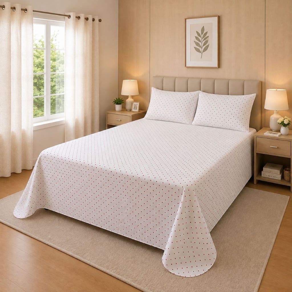 Jogo de Lençol Cama Casal Estampado Poá Macio, Confortável 1,90m x 2,15m