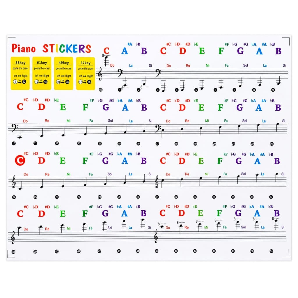 Adesivo de Notas Musicais para Teclado Piano - Aprenda Notas Musicais Fácil