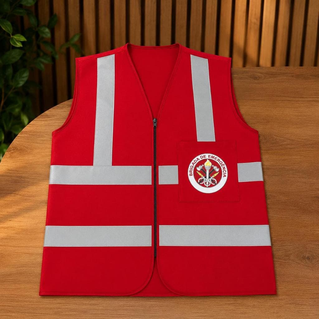 Colete Refletivo EPI Vermelho Brigada de Emergência Bombeiro Civil