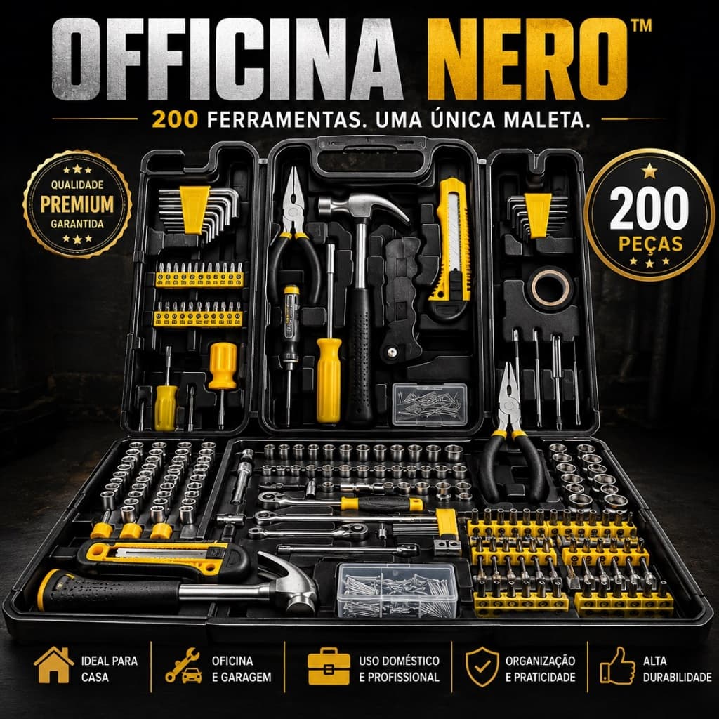 OFFICINA NERO Kit Profissional de Ferramentas  200 Peças Manutenção Conserto Casa Oficina