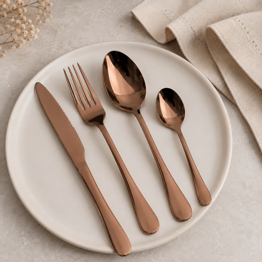 Faqueiro 24 Peças Lyor Positano Rosé Aço Inox Serve 6 Pessoas Talheres Mesa Posta Presente