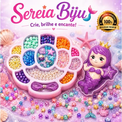 Kit Sereia Biju Infantil Miçangas Coloridas para Montar Pulseiras e Acessórios Criativos – Brinquedo Artesanato DIY