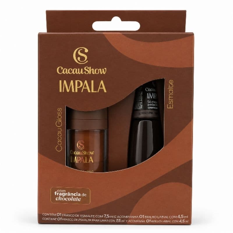 Kit Cacau Show + Impala Esmalte 7,5ml e Gloss Labial 4,5ml Fragrância de Chocolate Original