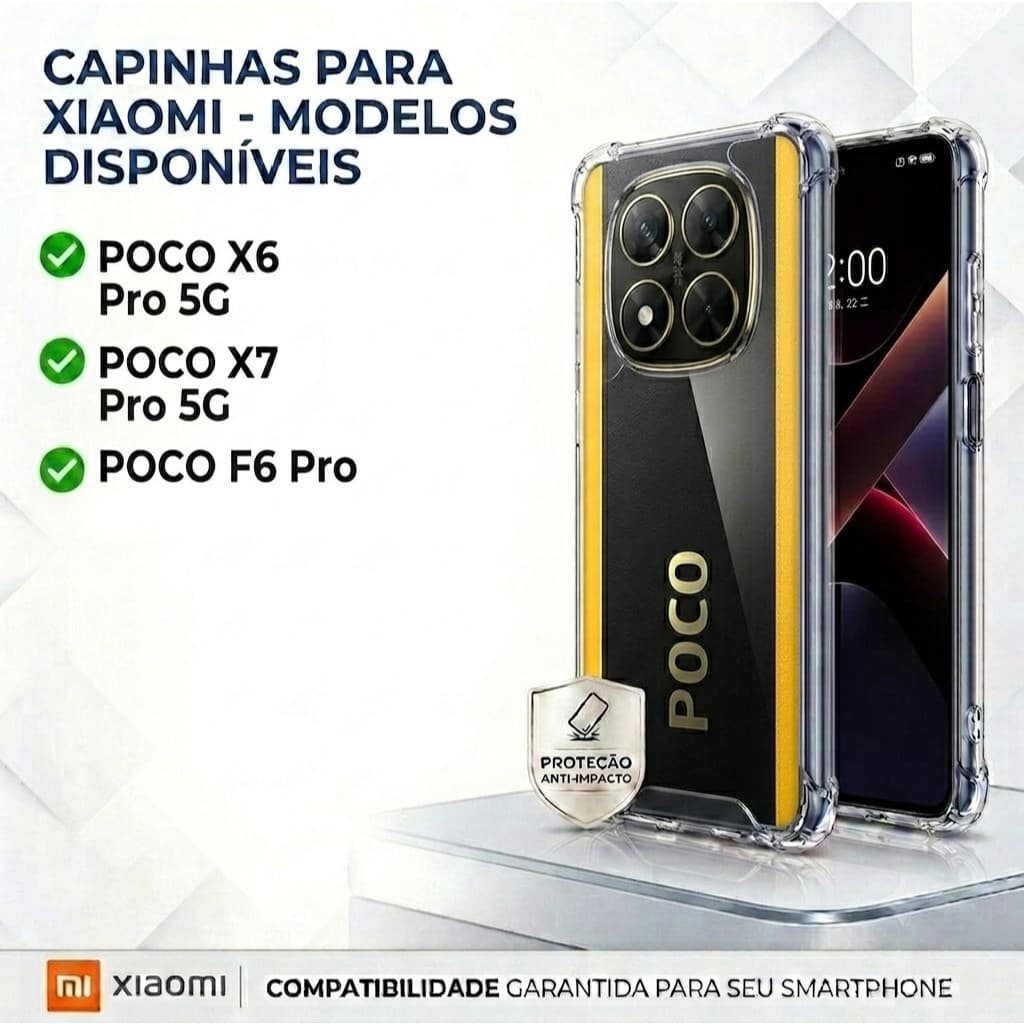 Capinha Xiaomi Anti-Impacto Transparente POCO X6 4G/5G, X7 4G/5G, X7 Pro 4G/5G