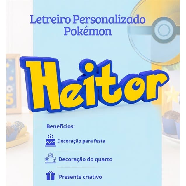 Letreiro Personalizado Placa Decorativa Estilo Pokémon 3D Decorativo