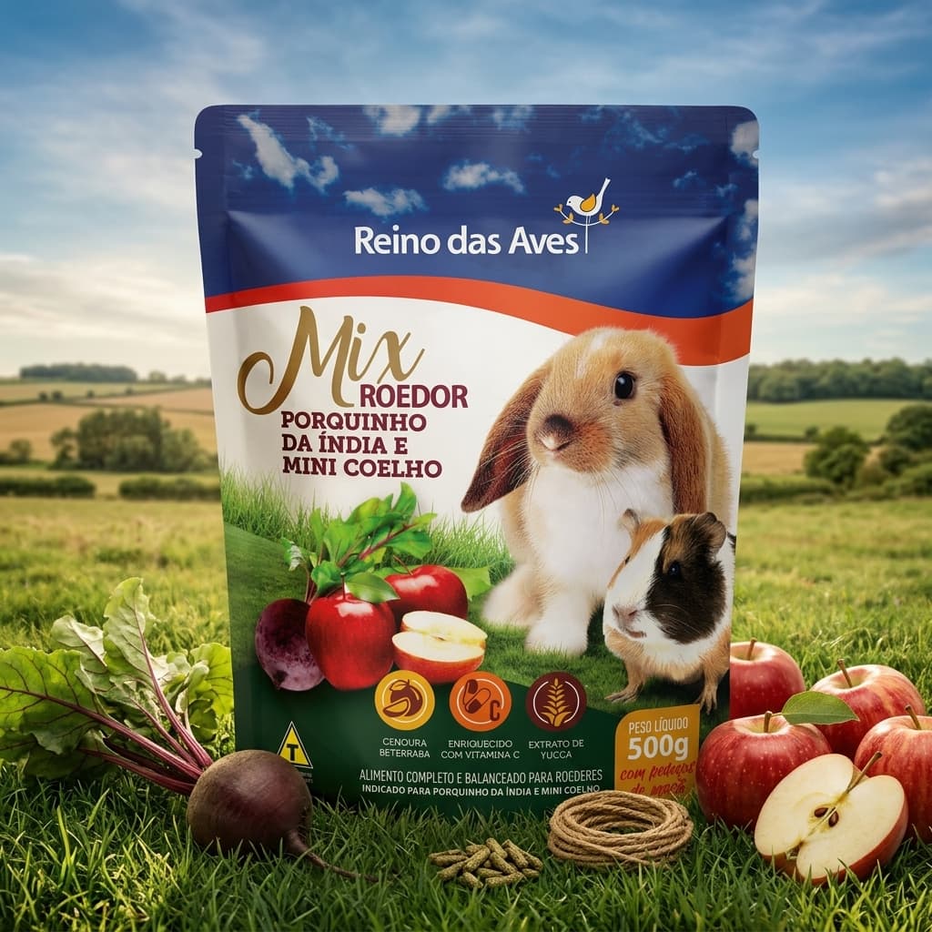Ração Mix Roedores Porquinho da Índia e Coelho 500g Reino das Aves