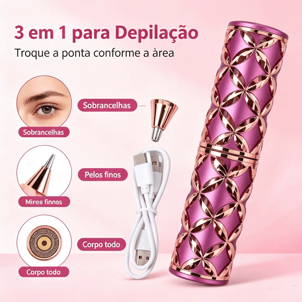 Depiladora De Barbear Recarregável Elétrica Multifuncional 3 em 1 Aparador, Lâmina Lápis e Depilador