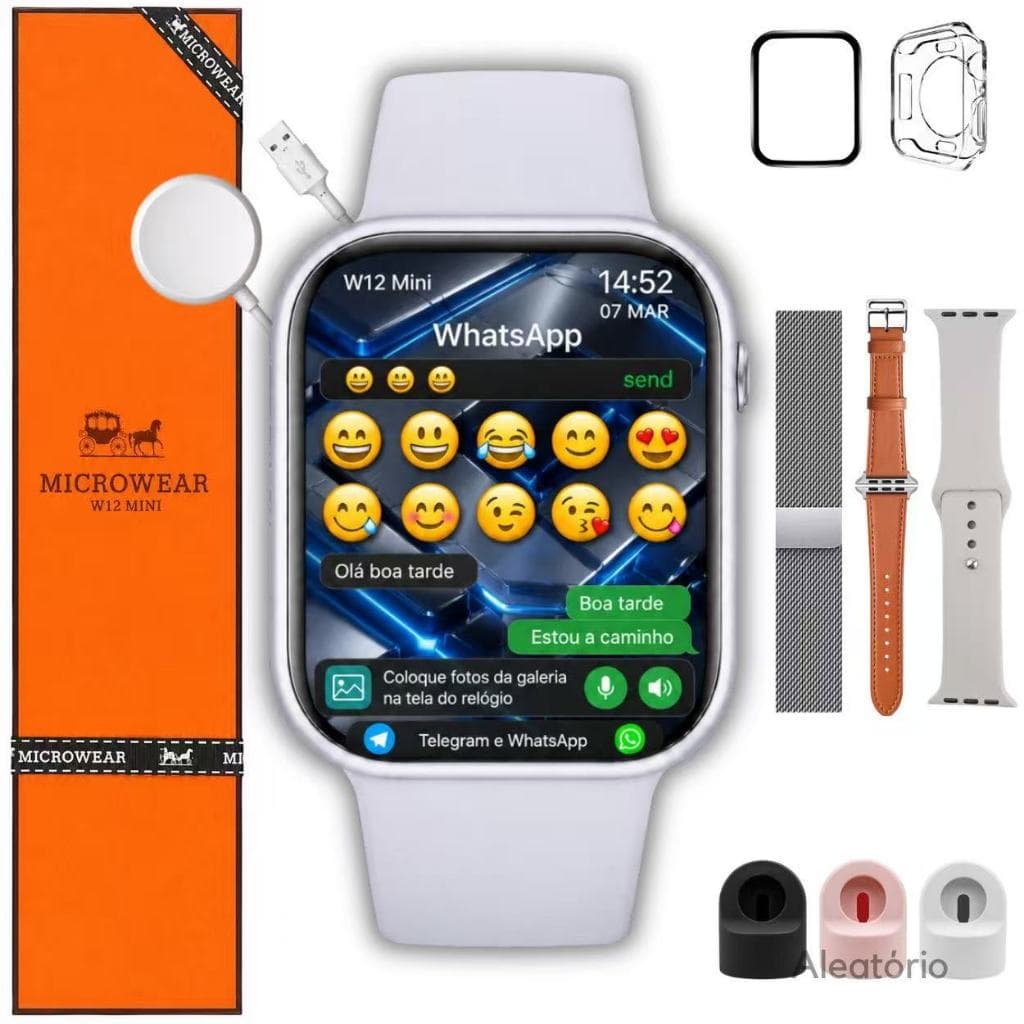 Relógio Smartwatch W12 Mini 42mm Tela Amoled Microwear Serie 12 Responde Whatsapp Telegram + Brindes