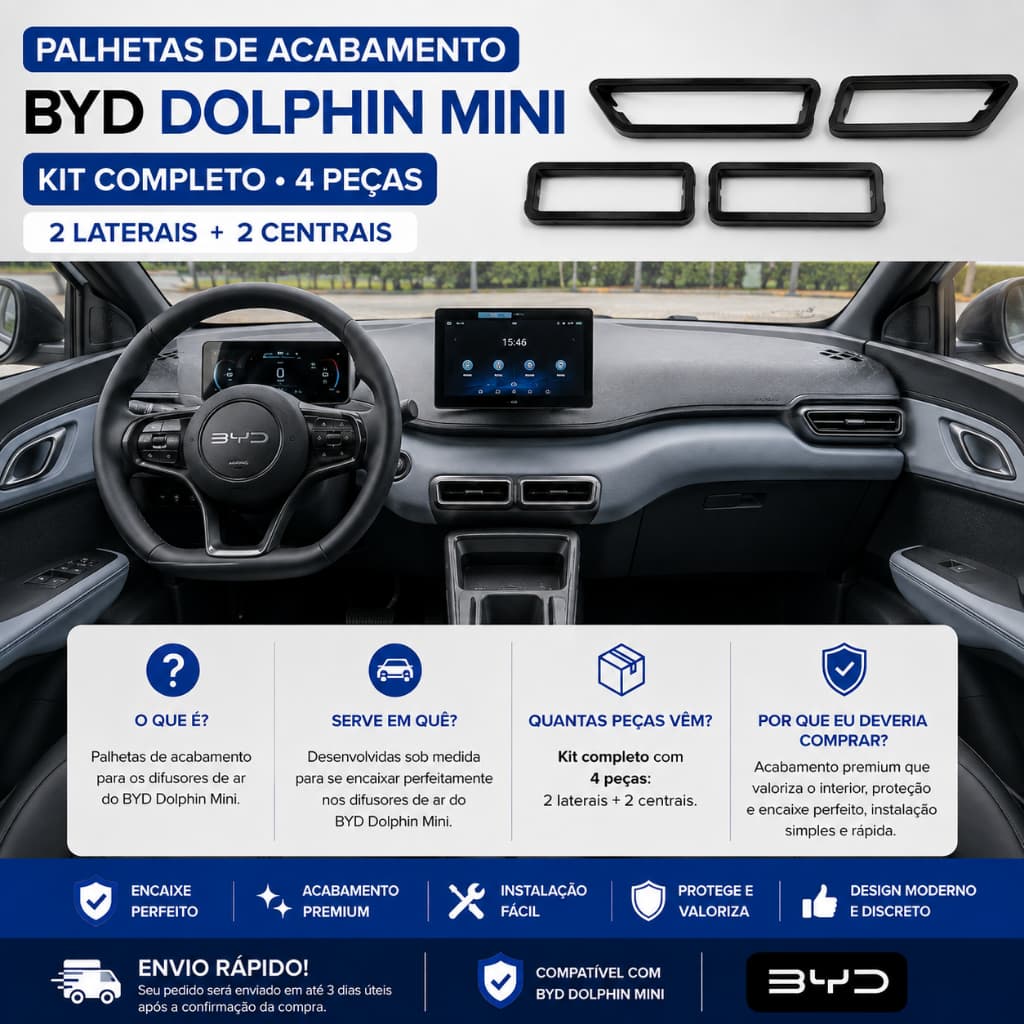 Palheta Difusor de Ar BYD Dolphin Mini – Acabamento Interno Impressão 3D