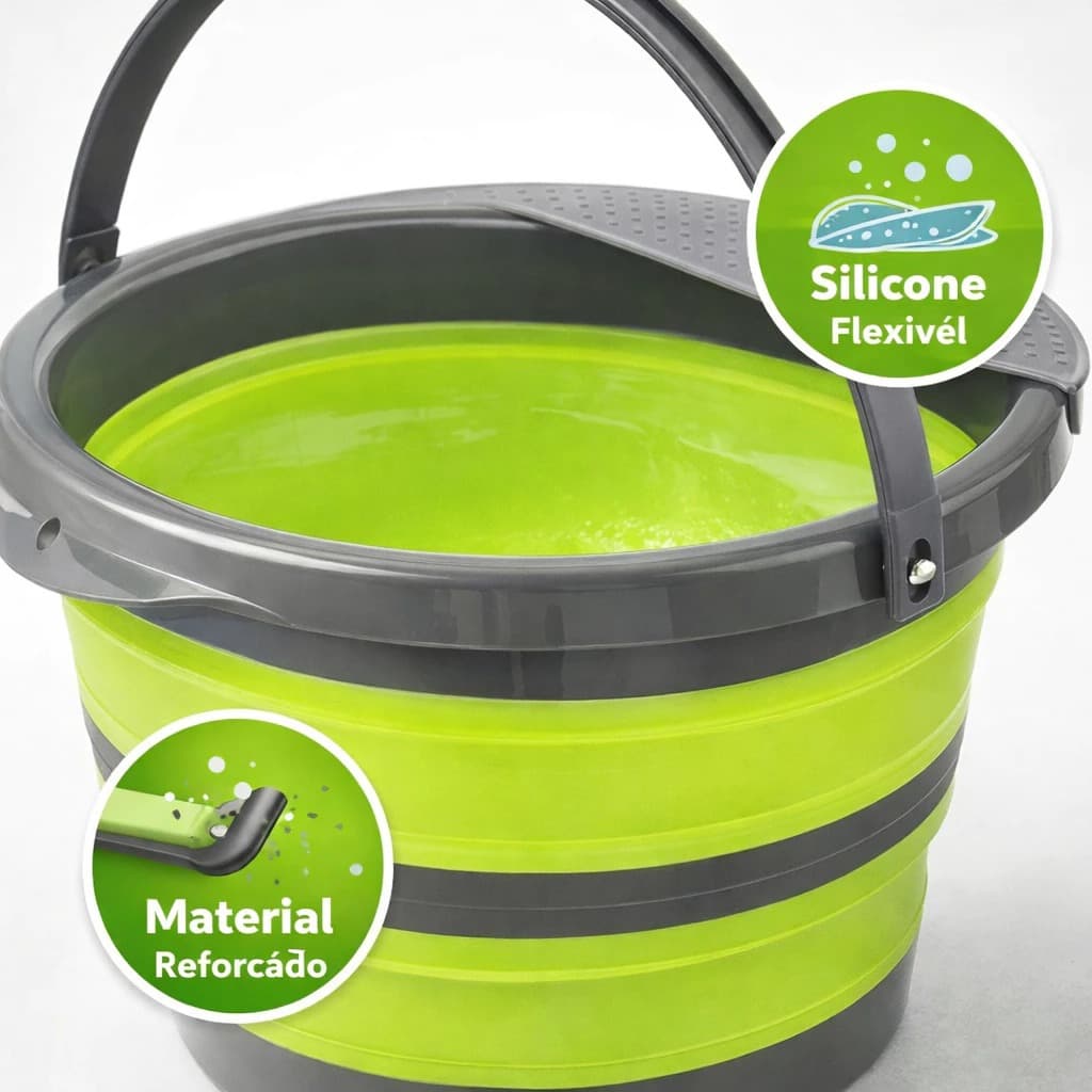 Balde Mágico Dobrável De Silicone 4 e 5 Litros Sanfonado Limpeza Casa  Camping Multiuso Portátil