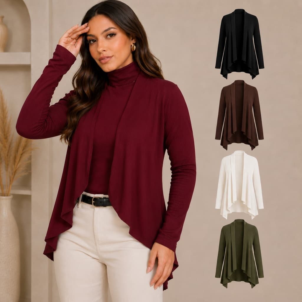 Blusa Casaquinho Canelado Feminino Cacharrel Cardigan Manga Longa Moda Verão Leve Casual Elegante Trabalho Dia a Dia