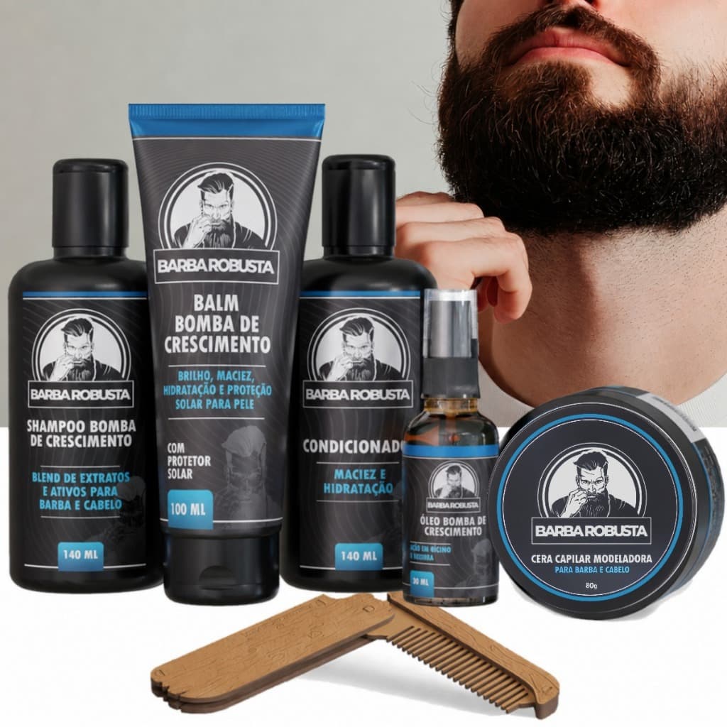 Kit para a barba shampoo balm óleo condicionador cera + pente