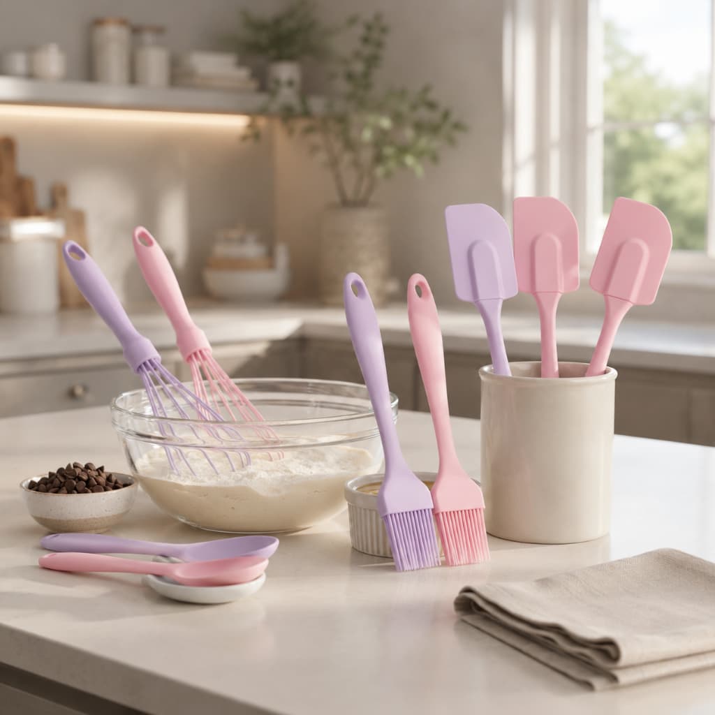 Kit Cozinha Fue, Pincel e Espatula Silicone Cores Alta Qualidade Cozinha Premium Mexer Bolo Premium