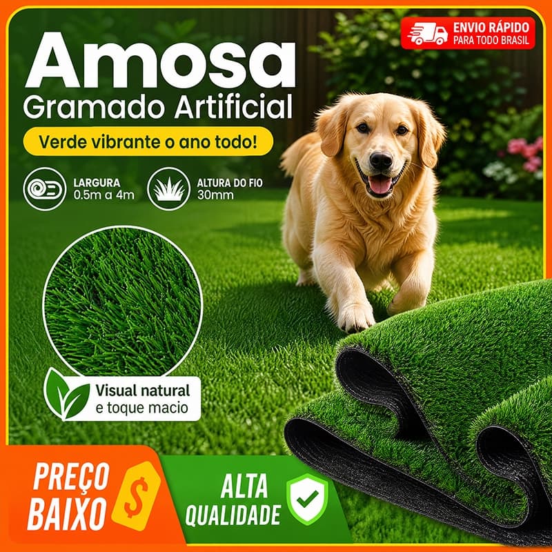 Grama Sintética 2m de Largura 3cm Para Jardim Terraço Área de Lazer Decoração