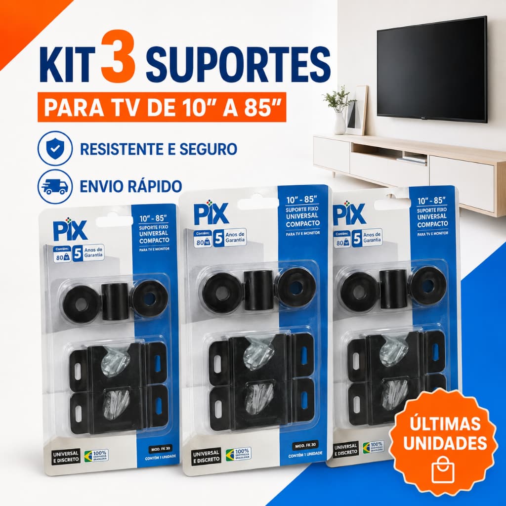Kit 3 Suportes Universal resistente para TV LED, LCD, Plasma, 3D, Smart TV e Monitores de todos os tamanhos10"até100"