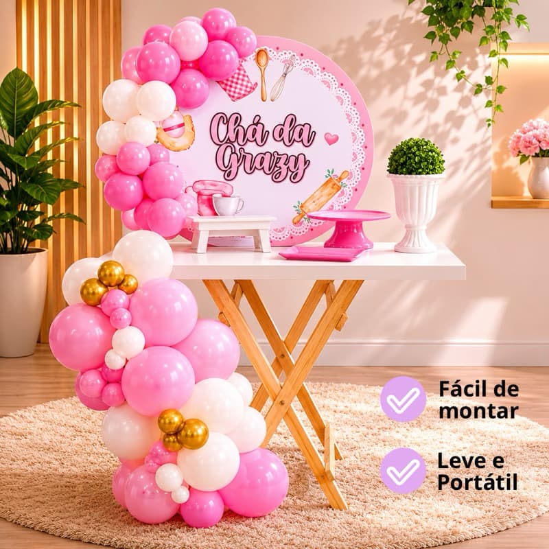 Mesa Cavalete Dobrável Para Festas 68cm x 40cm x 80cm de Altura de Pinus Reforçada Com Tampo de MDF