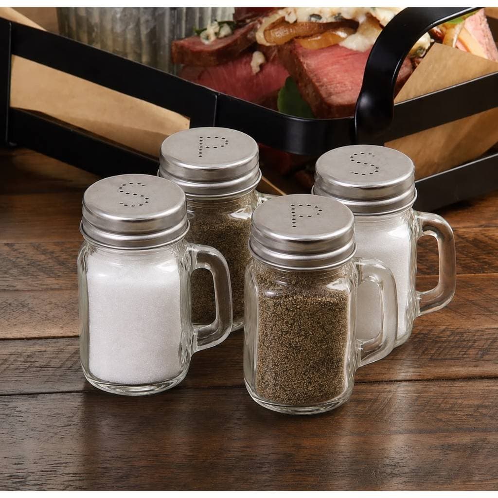 Kit 2 Saleiro + 2 Pimenteiro 40ml Delicate Tempero Vidro Aço Cozinha Le Bianco Multiuso Casa Cozinha