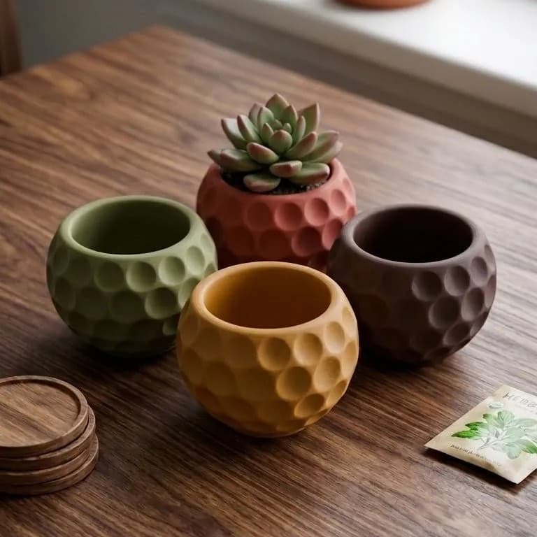 Vaso Pequeno Decorativo com Textura Orgânica em Relevo para Suculentas e Plantas | Design Artesanal e Moderno.