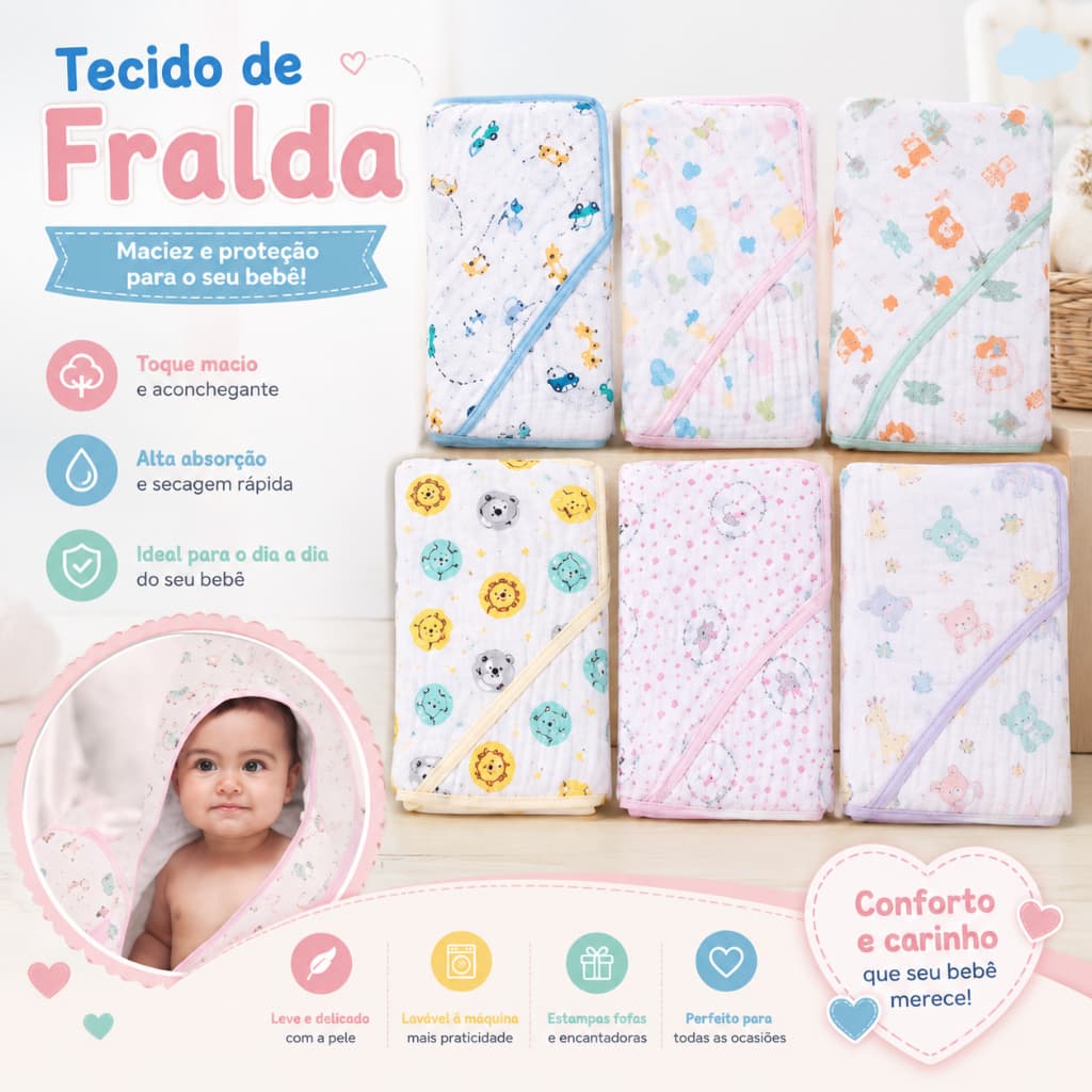 Toalha Fralda infantil  Soft Dupla Camada Bebê Recem Nascido Seca Muito papi