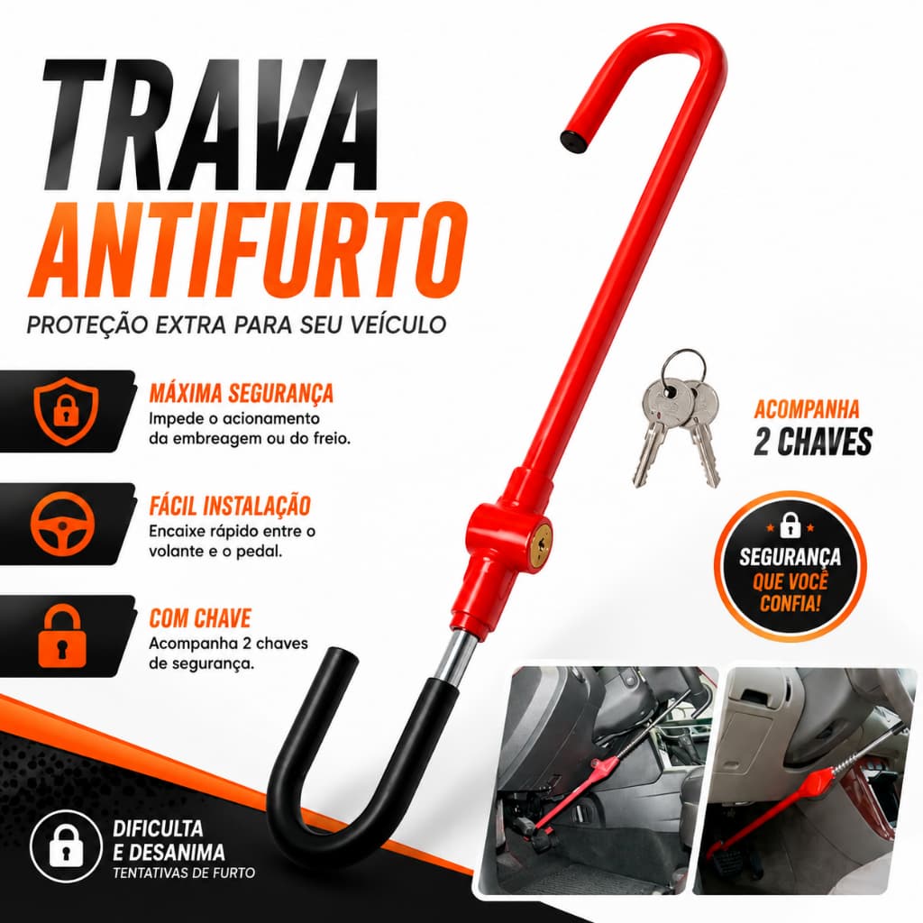 TRAVA VOLANTE  Anti furto Pedal CARRO TRAVA TIPO CARNEIRO Em Aço REFORÇADO ACESSORIO Veiculo SEGURANÇA