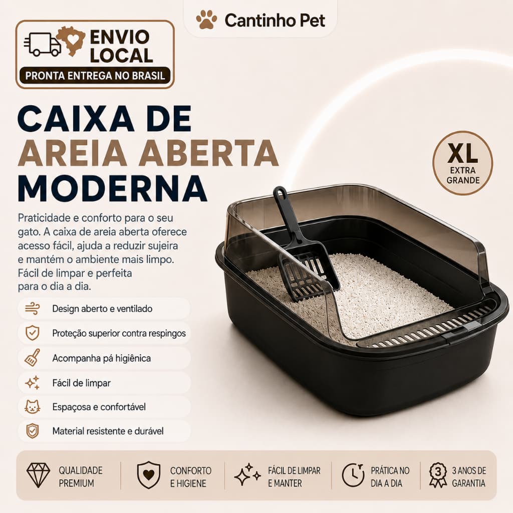 Sanitário para Gato XL Anti-Respingo Borda Transparente Semiaberto com Pá de Areia