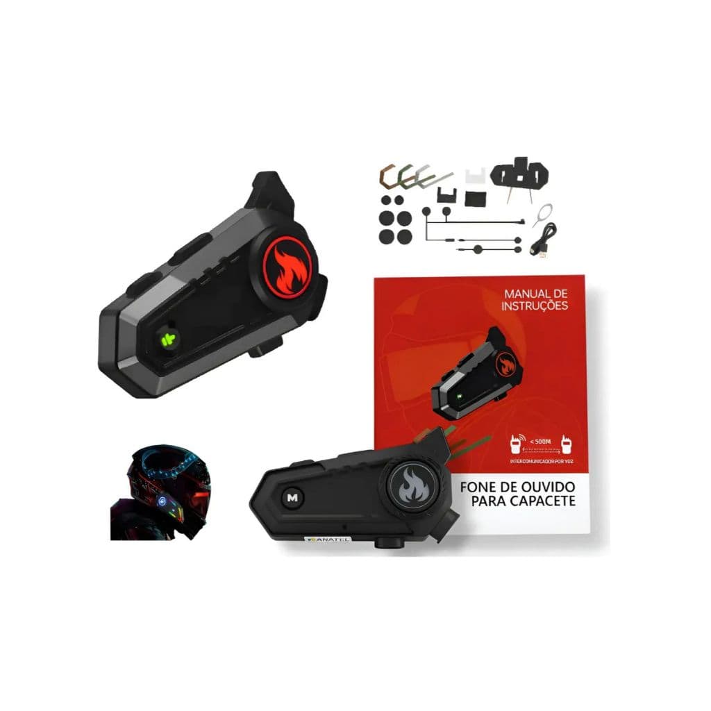 Fone De Ouvido Transmissor Bluetooth 5.3 Para Capacete Moto MT-C002 Tomate Com Microfone A Prova D'agua Motoboy Ligação