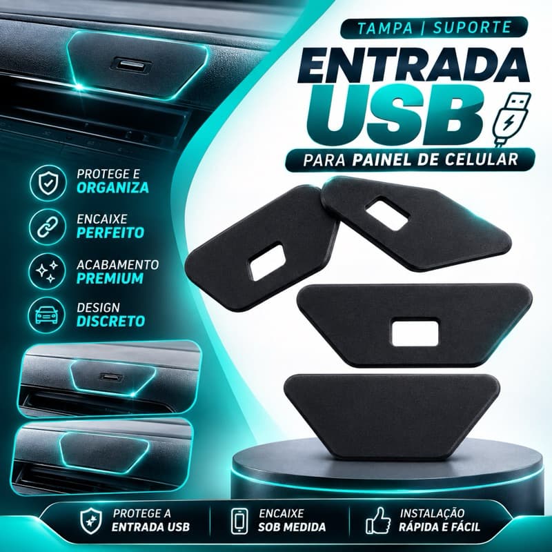 Tampa Suporte Celular Painel Entrada Usb Preto Novo Gol Voyage Saveiro Up Virtus Polo T-Cross Compatíve