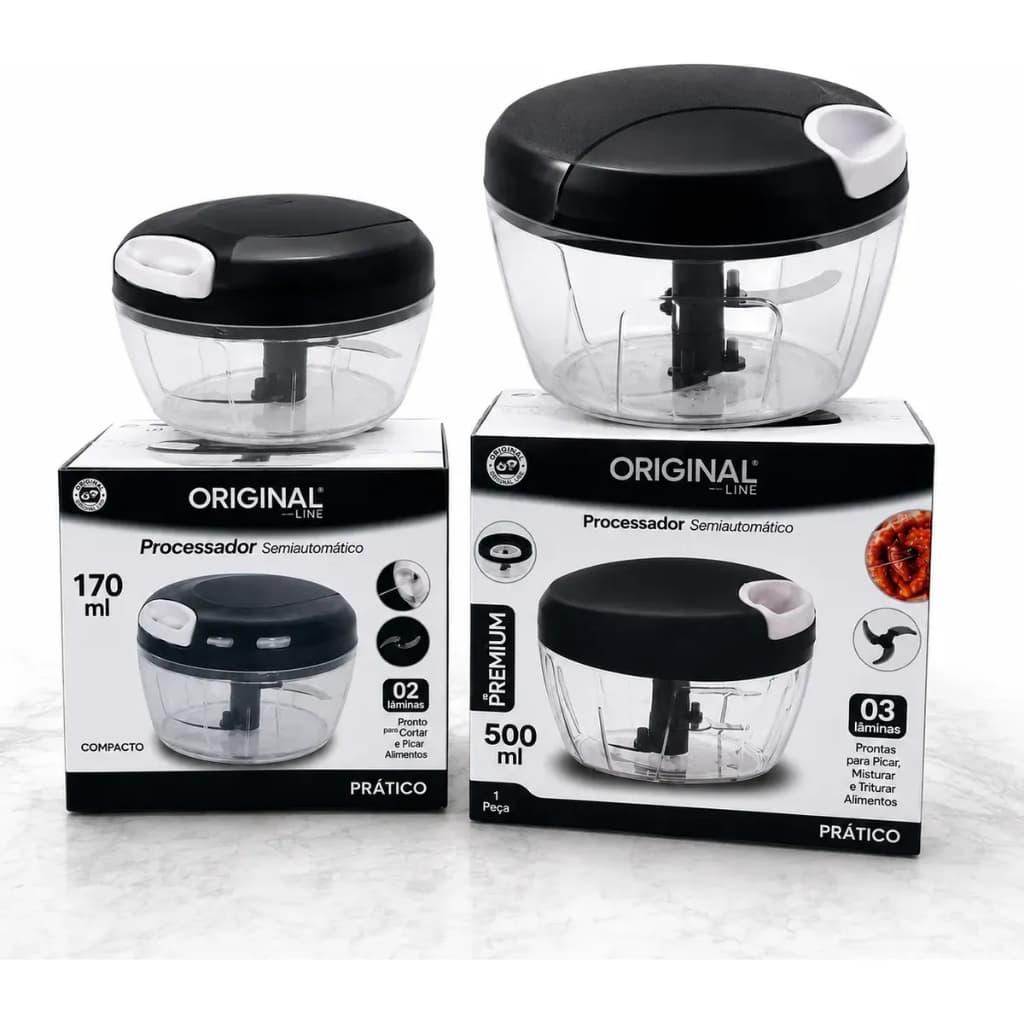 Kit Processadores de Alimentos 170ml e 500ml Preto Processador Manual Multifuncional