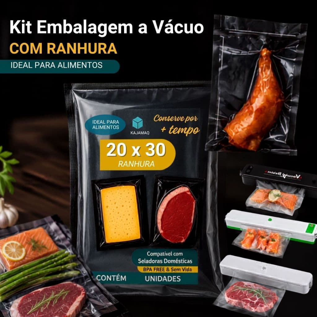 100 Saco Embalagem Preta Para Seladora Doméstica A Vácuo Gofrada Com Ranhura Para Congelar E Organizar Alimentos