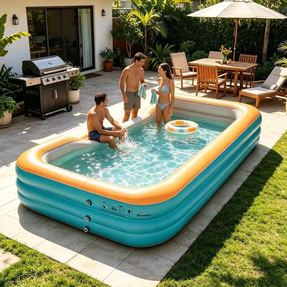 Piscina Inflável Retangular Reforçada 3 Andares, Grande Capacidade para Adultos e Crianças, Perfeita para Praia, Área Ex
