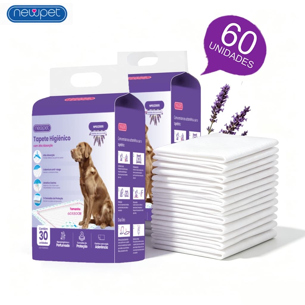 60 Unidades Tapete Higiênico Ultra Pad KIT 60 un 80x60cm Lavanda Cães Tapete Higienico - Cachorro