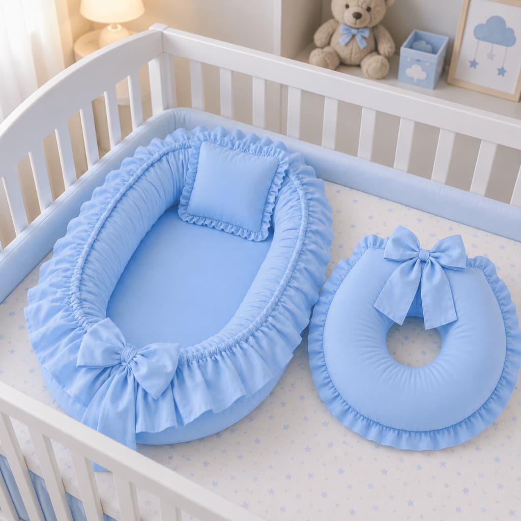 Kit Ninho Redutor Theo + Almofada Amamentação com Babado -  3 Peças