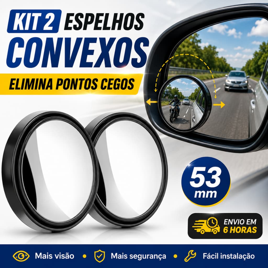 Kit 2 Espelhos Convexos 53mm Ponto Cego Retrovisor Carro Moto Universal Olho de Boi