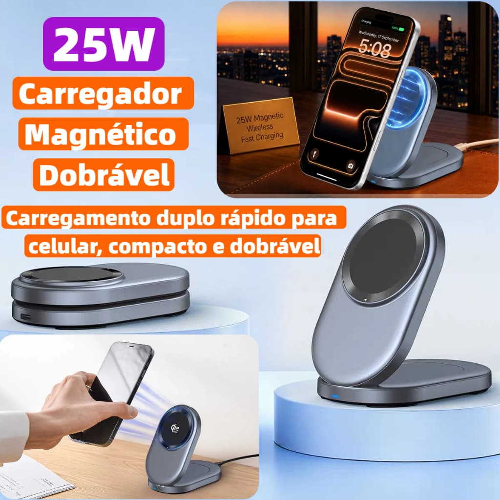 Carregador Por Indução FCA-QW19  Fam 25w Compacto,Carregador magnético, carregamento rápido, dobrável